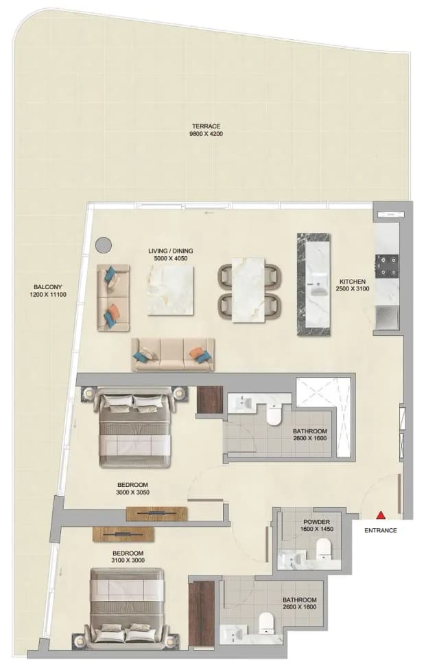 2 bed