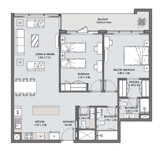 2 bed