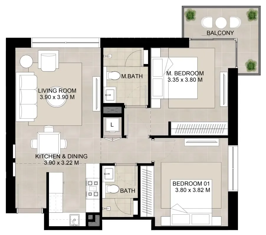 2 bed