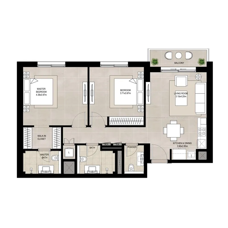 2 bed