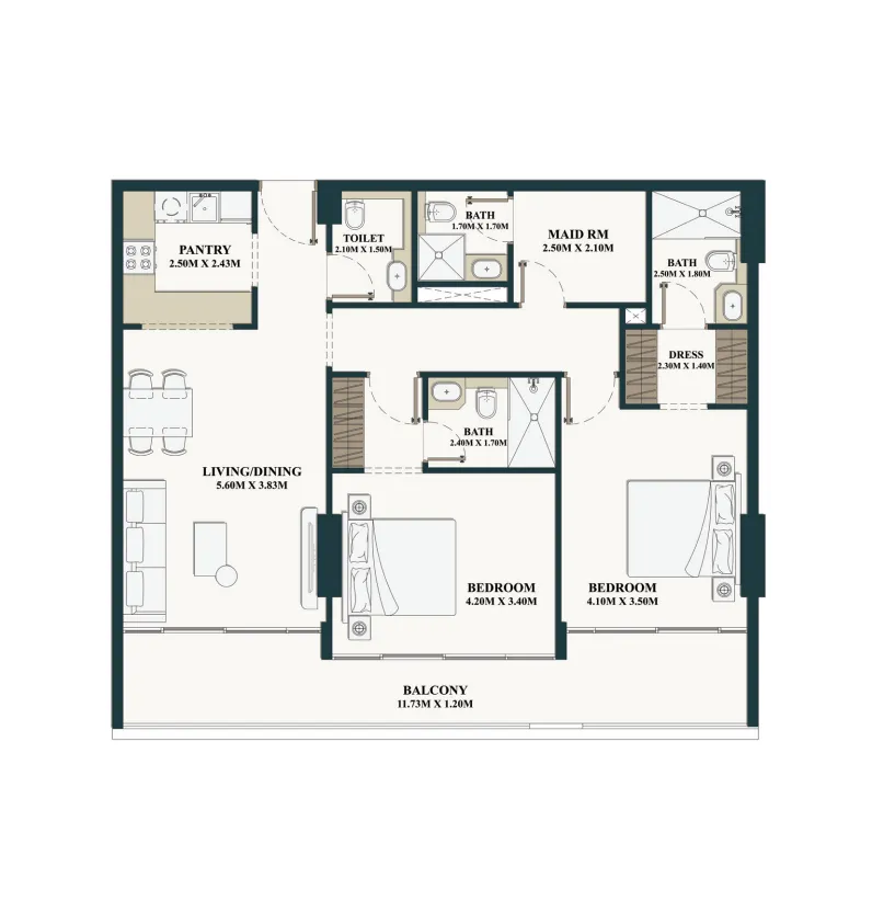 2 bed