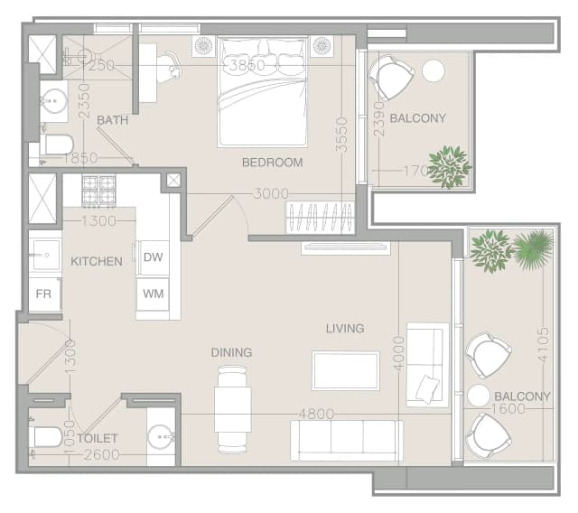 1 bed