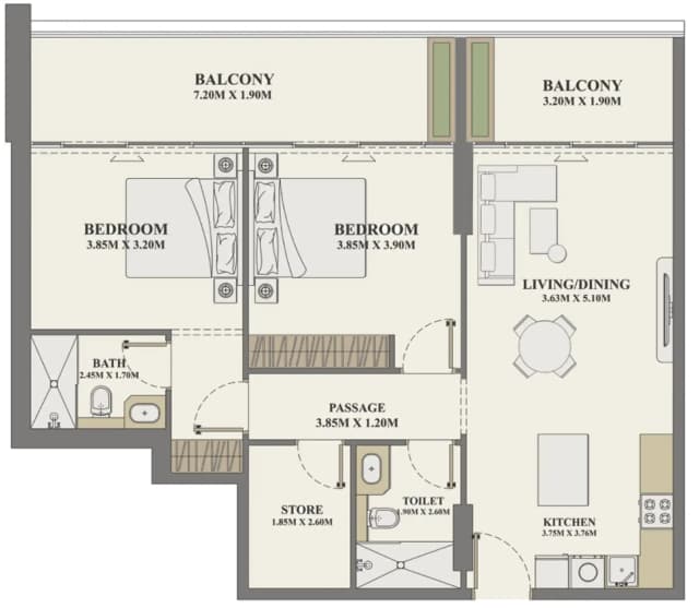 2 bed