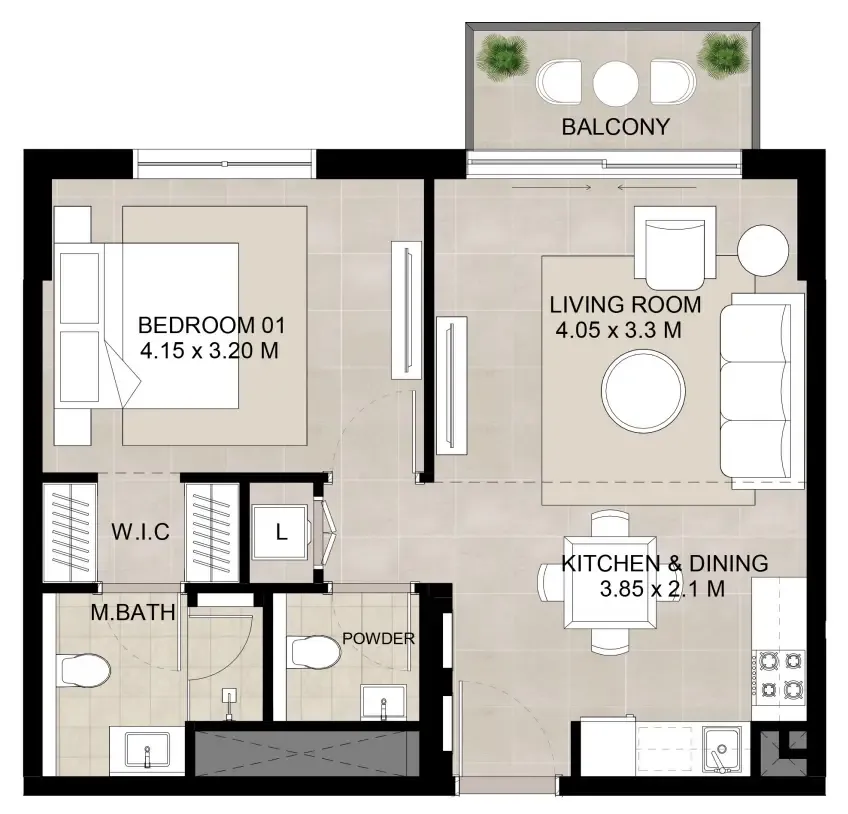 1 bed