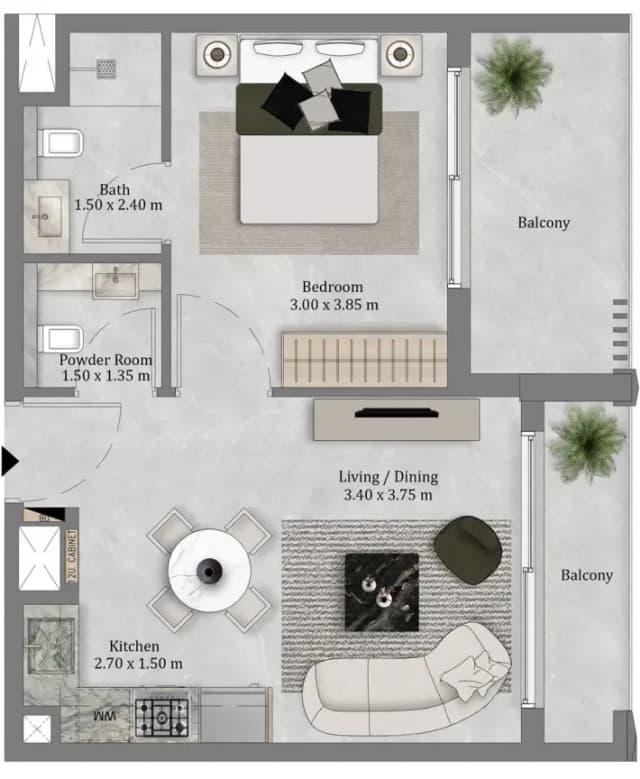 1 bed