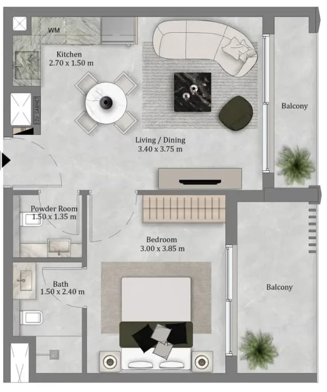 1 bed