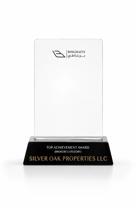 Binghatti Top Achievement Award, brokers category, engraved SILVER OAK PROPERTIES LLC
