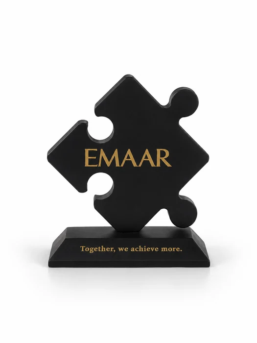 Emaar jigsaw-piece trophy engraved Together, we achieve more