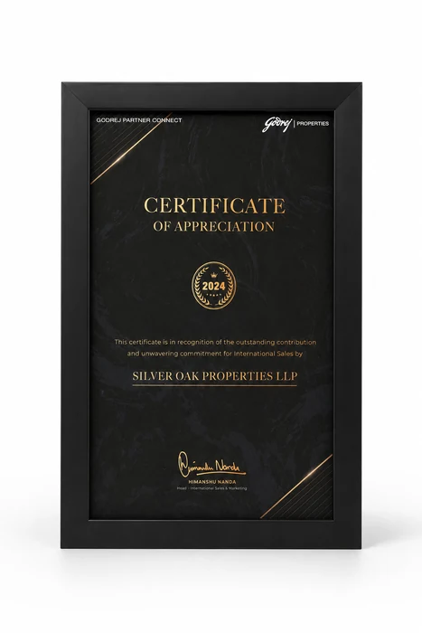 Godrej Properties Global Partner Connect Certificate of Appreciation 2024, awarded to SILVER OAK PROPERTIES LLP